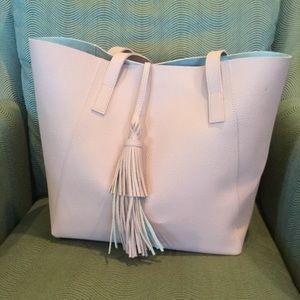 Vegan Pebble Leather Tote Bag with Double Tassel
